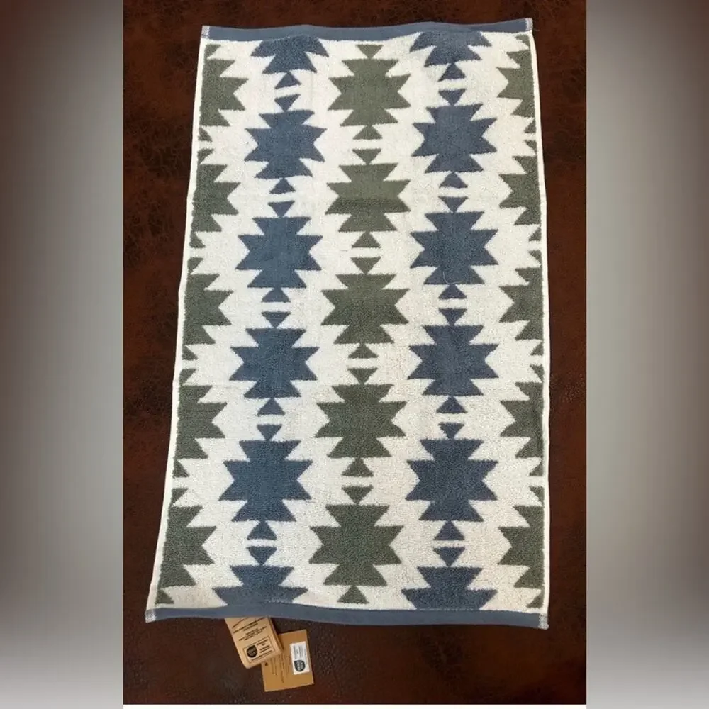 NEW WRANGLER SOUTHWEST STAR AZTEC BATH & HAND TOWEL SET 3 BATH 1 HAND GREEN BLUE